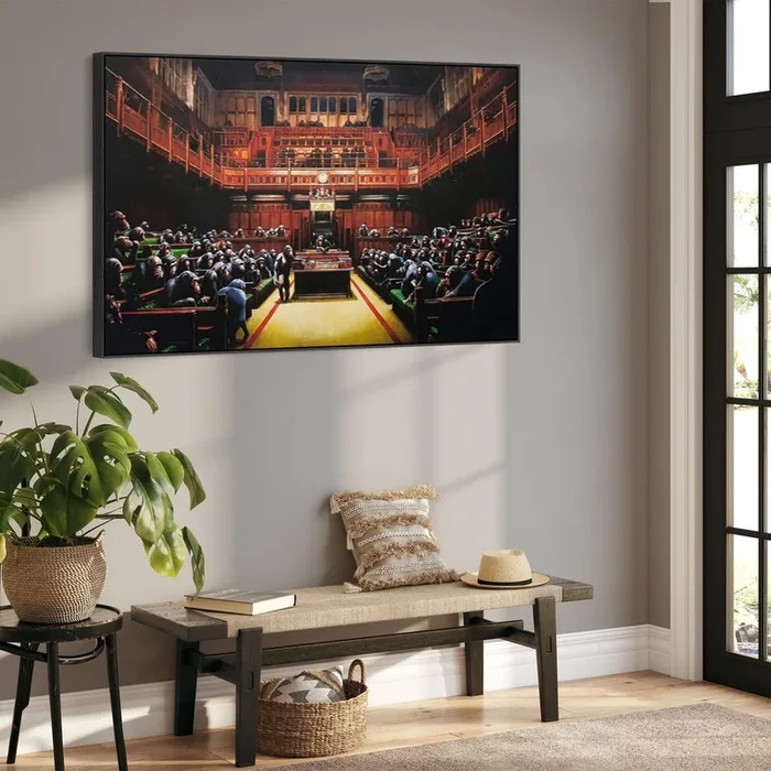 Large Banksy Framed Canvas Art Print – Devolved Parliament