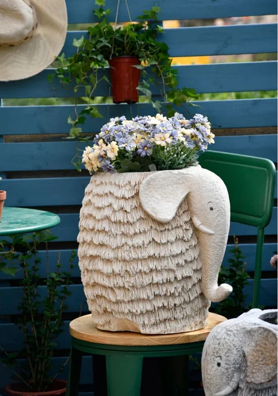 Large Elephant Flowerpot, Resin Statue for Garden, Modern Animal Statue for Garden Ornaments, Villa Outdoor Decor Gardening Ideas