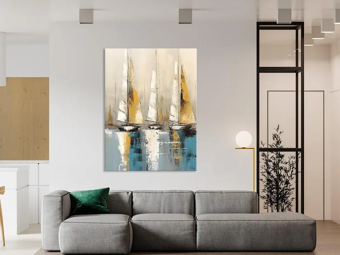 Large Painting Ideas for Living Room, Large Original Canvas Art for Bedroom, Sail Boat Canvas Painting, Modern Abstract Wall Art Paintings