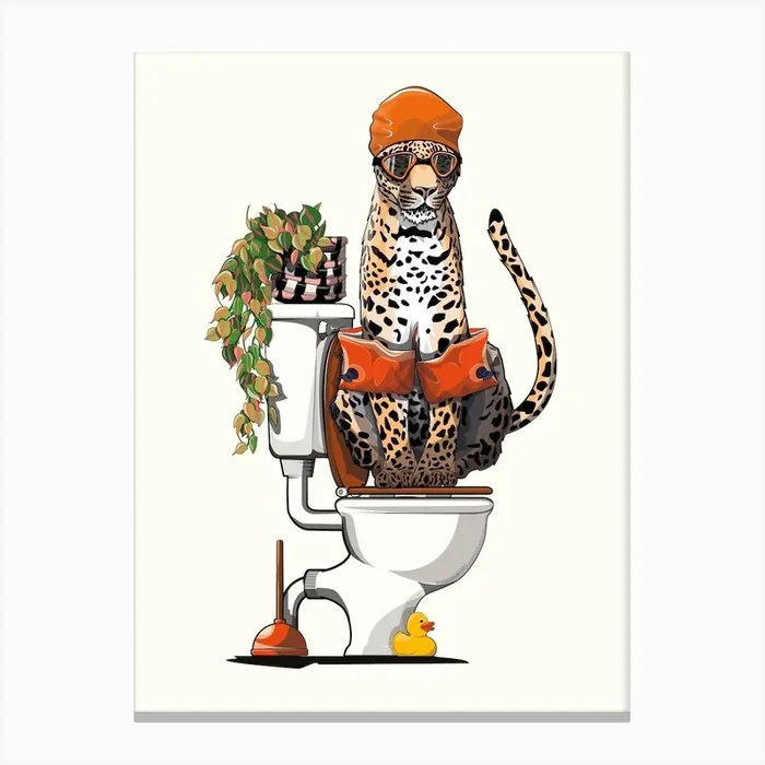 Leopard On The Toilet Canvas Print by Wyatt 9