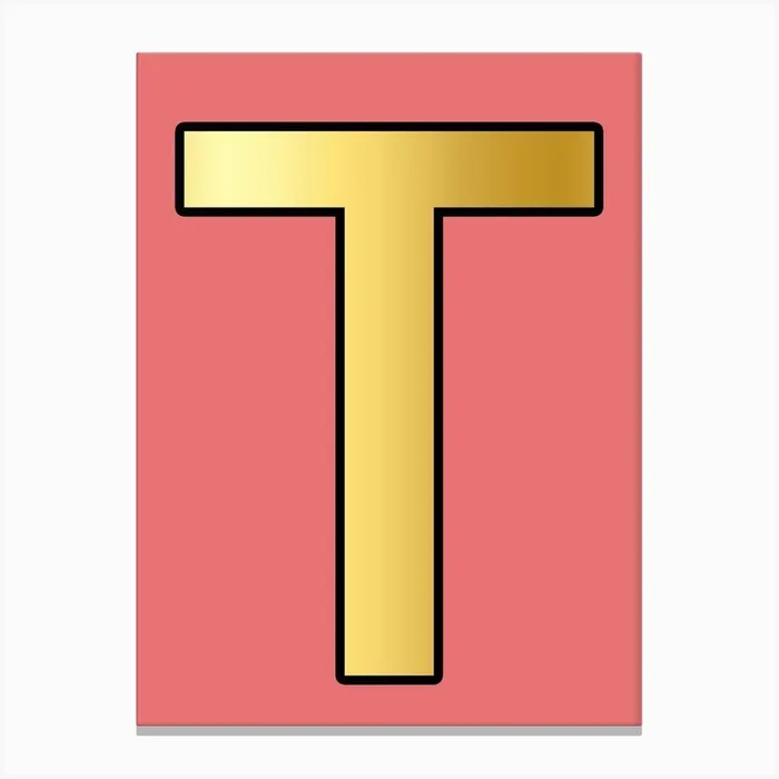 Letter T Gold Alphabet Pink Canvas Print by Mambo