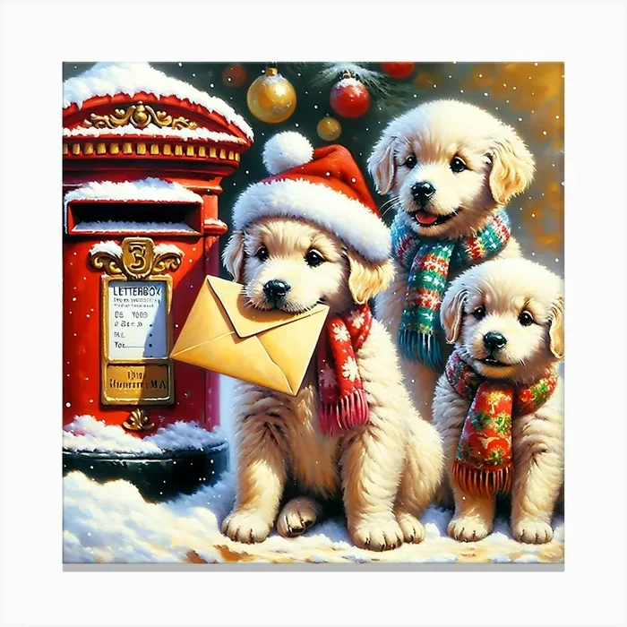 Letter To Santa From Golden Retriever Puppies Canvas Print by Florid Wall Art