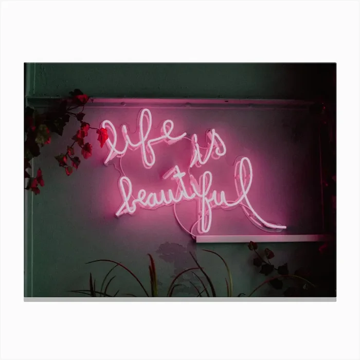 Life Is Beautiful Neon Canvas Print by Mambo