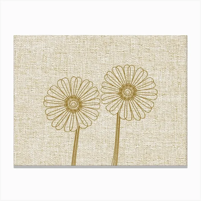 Linen Daisies Line Art April Canvas PrintT by Technonl