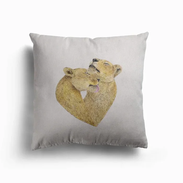 Lioness Lovers Canvas Cushion by Martina Scott