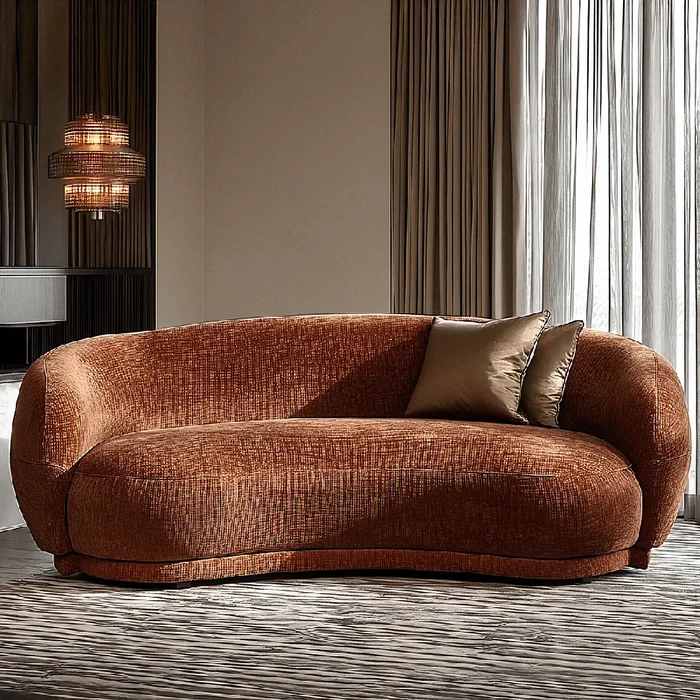 Liora Terracotta Chenille Curved 2 Seater Sofa