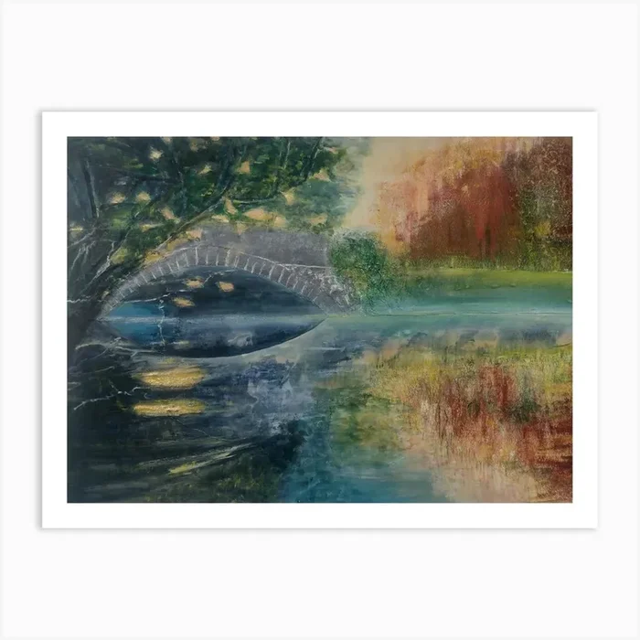 Living Room Wall Art, Autumnal Woods & Bridge Over The River Art PrintVE by Vibrant Expressions