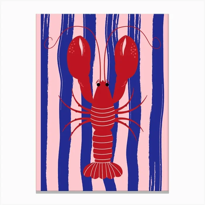 Lobster On Striped Background 1 Canvas PrintKS by Kitty Strand
