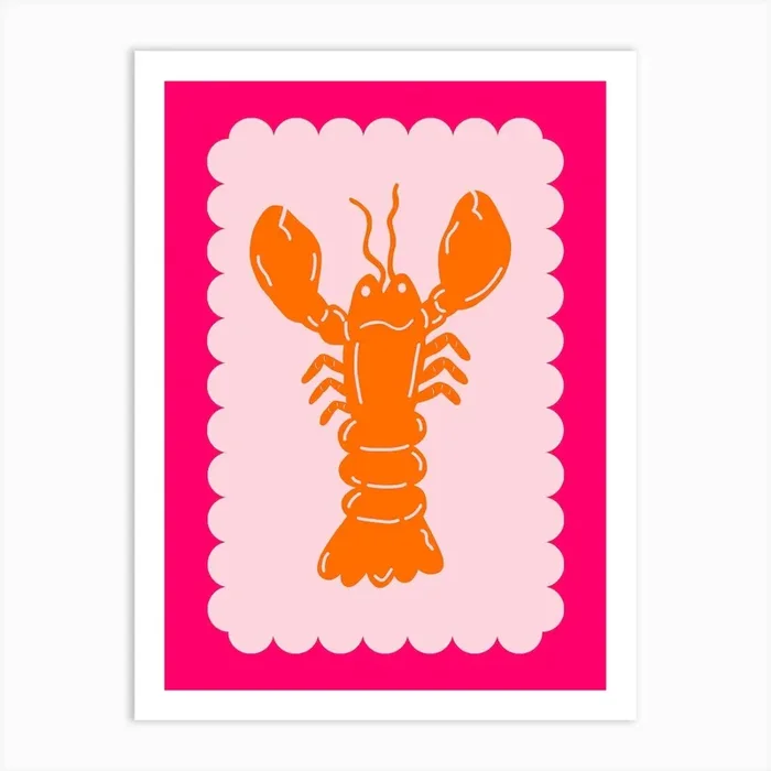 Lobster Scallop Orange On Pink Art Print by Maddison Ball