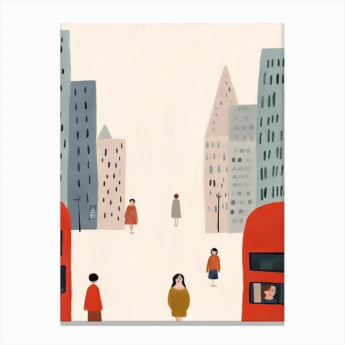 London Red Bus Scene, Tiny People And Illustration 4 Canvas Print by Mambo