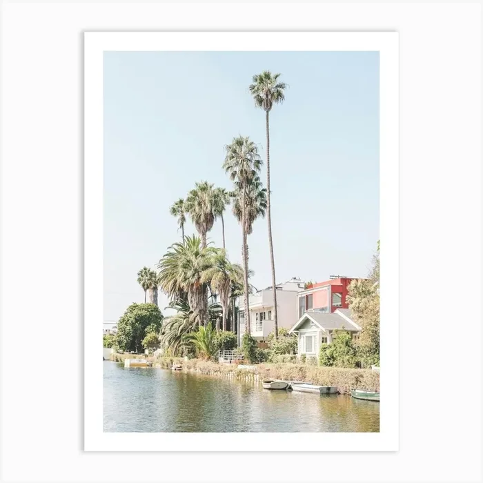 Los Angeles, USA I Californian architecture style house photography along Venice canals beach and palm trees in the retro vintage midcentury aesthetic of a wild natural savage seaside coastal home sweet home Art Print by Julie Travel Photography