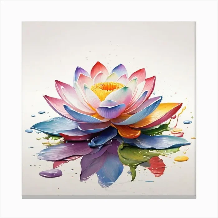 Lotus Flower Rainbow Colors Canvas Print by Rozal Digital Art