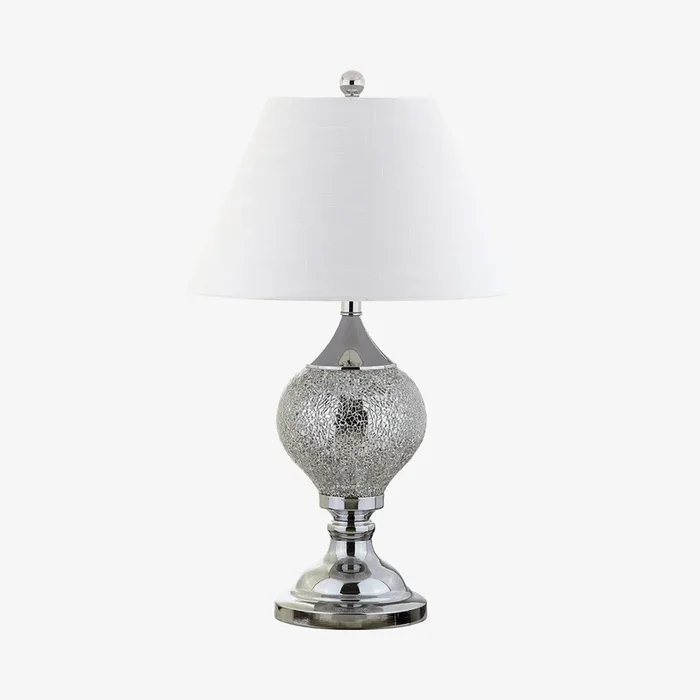 Louise Mirrored LED Table Lamp – Silver / Chrome – Mosaic / Metal by JONATHAN Y