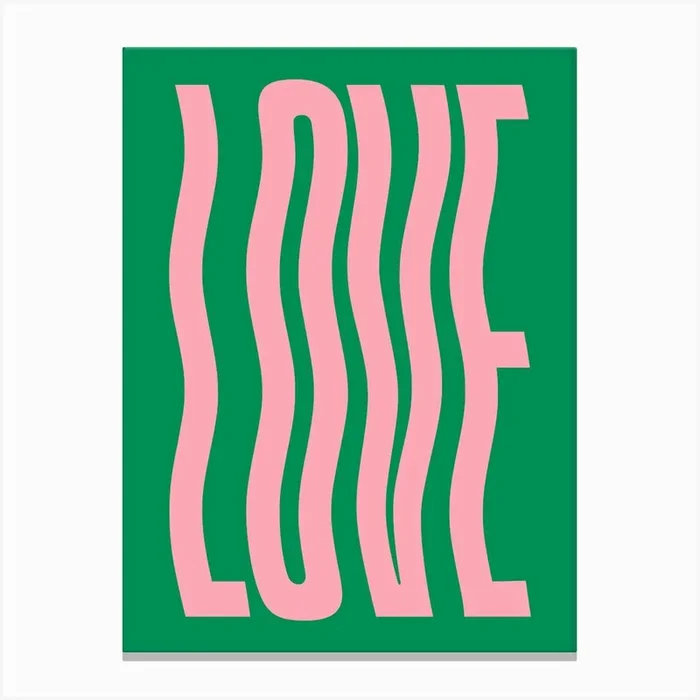 Love wavy text (Green & Pink tone) Canvas Print by Paigaam Studio