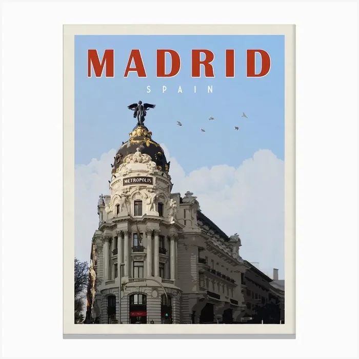 Madrid Spain Travel Poster Canvas Print by Vintaprints