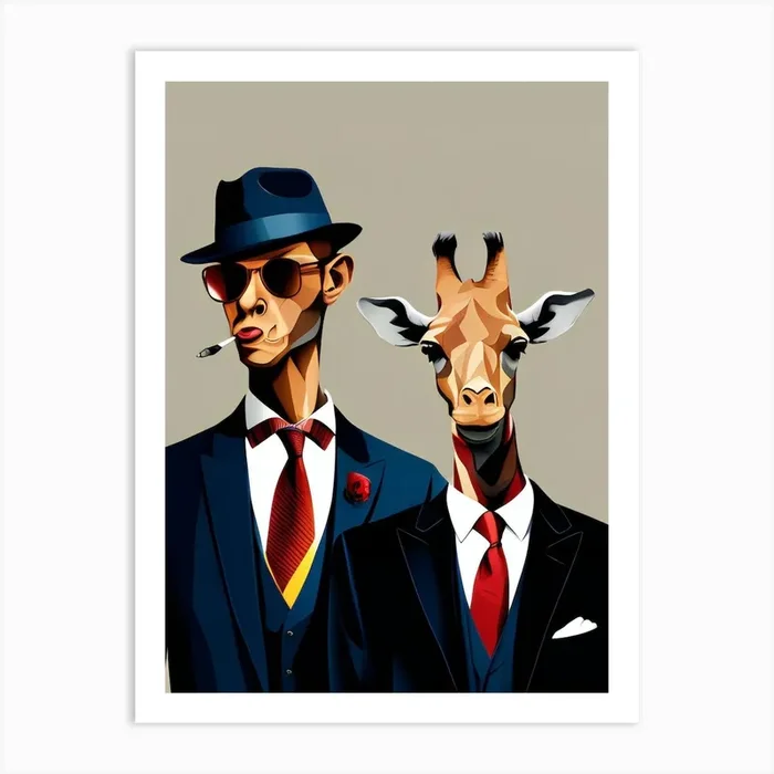 Man And Giraffe Gansters Art PrintMB by Mel Brown