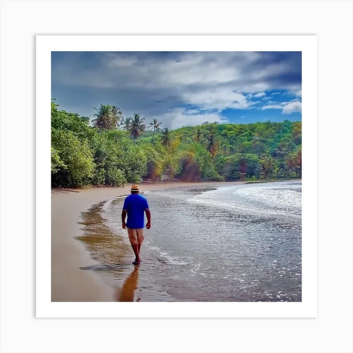 Man Walking On Caribbean Beach Art Print by Joseph Vaughan Photography