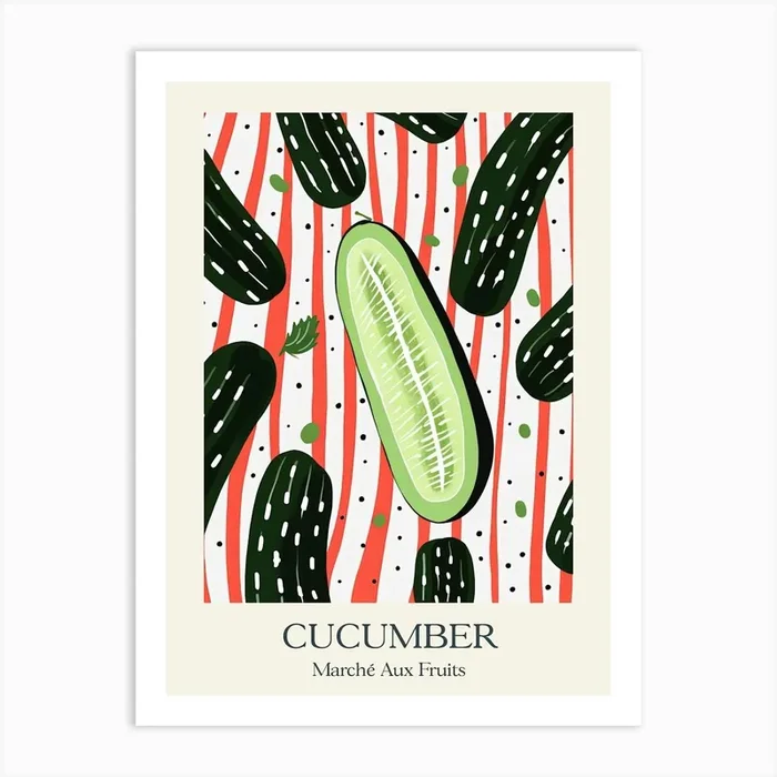 Marche Aux Fruits Cucumber Fruit Summer Illustration 3 Art Print by Dreamy Seasons Art