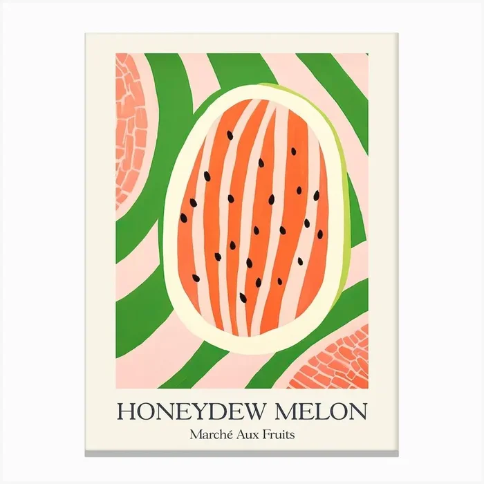 Marche Aux Fruits Honeydew Melon Fruit Summer Illustration 1 Canvas Print by Dreamy Seasons Art