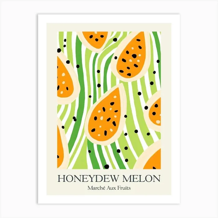 Marche Aux Fruits Honeydew Melon Fruit Summer Illustration 3 Art Print by Dreamy Seasons Art
