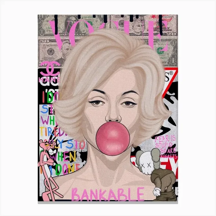 Marilyn Monroe Bubble Gum Canvas Print by Mildwords