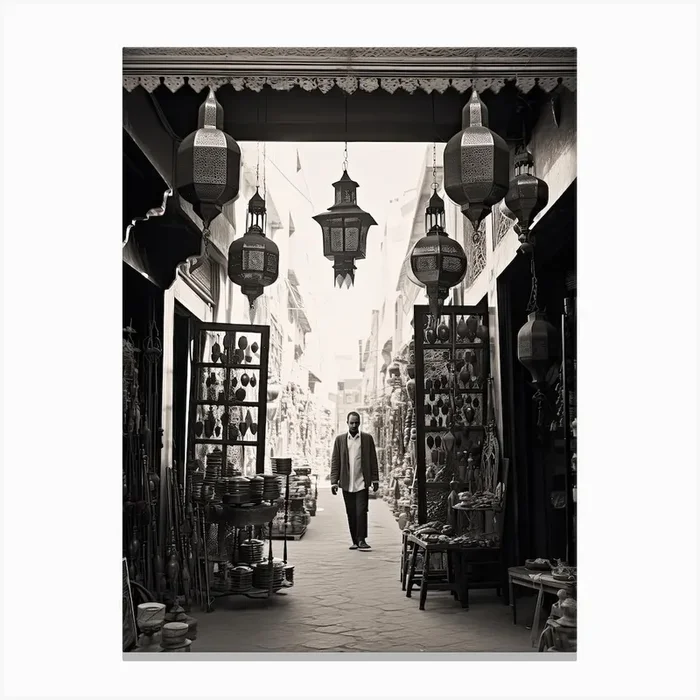 Marrakech, Morocco, Black And White Photography 2 Canvas Print by Monochrome Vistas