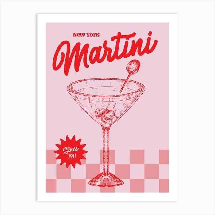 Martini Print Pink Art Print by posterami