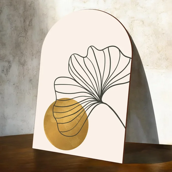 MDF Wall Art Prints Leaf Plants Golden Sun Print, Modern Home Décor (Set of 1, Size: 16×22 Inch)