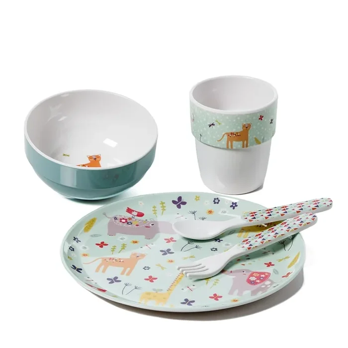 Melamine Meal Time 5 Piece Set Green Animals
