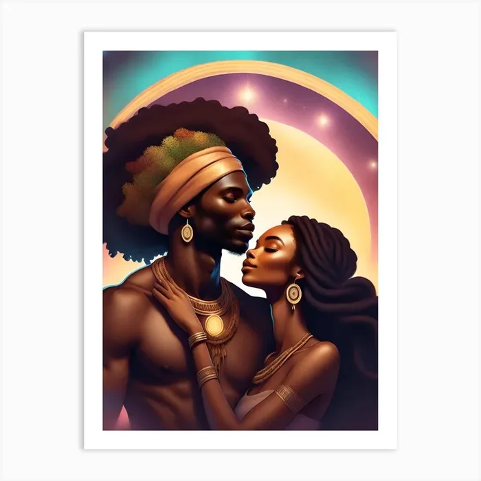 Melanin King and Queen Natural Couple Art PrintH by highvibesmo