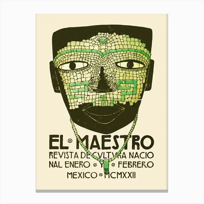 Mexican Art El Maestro Magazine Revists Green Mask Canvas Print by Mambo