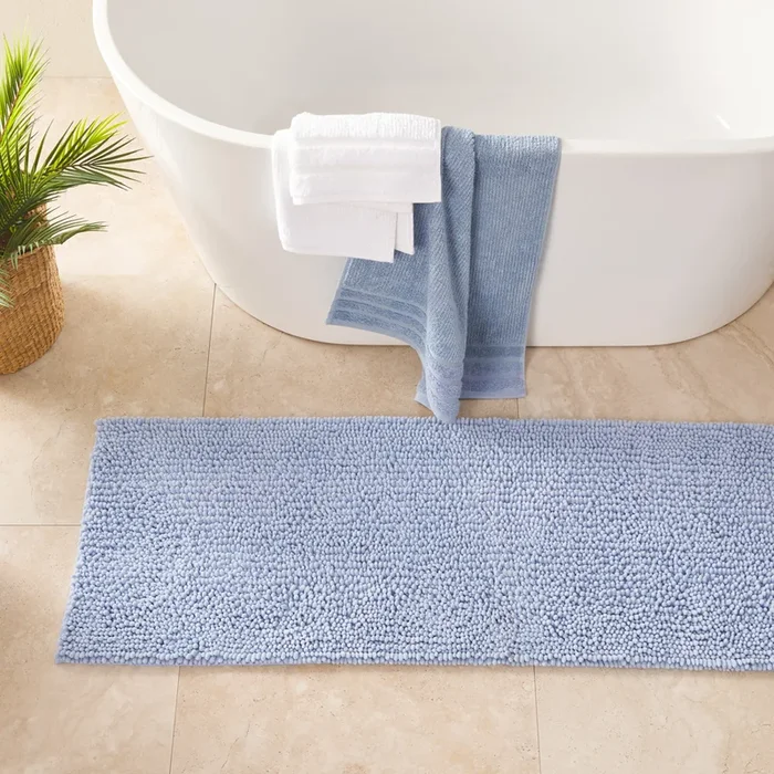 Microplush Chambray Blue Bobble Bath Runner