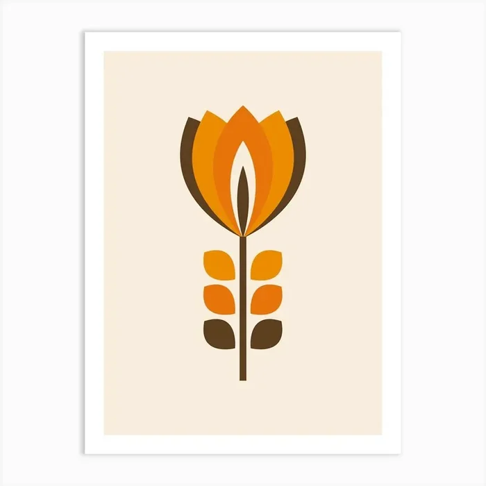 Mid Century Modern Flower 1 Orange Art Print by NordicDesignHouse