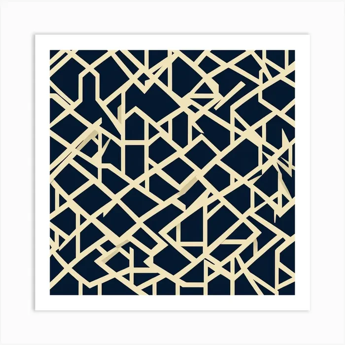 Mid Century pattern, Simple Shapes Of Geometry Design, Flat Art, Deep Navy Blue, 201 Art PrintPP by Pattern playroom