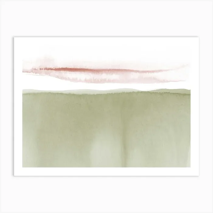 Minimal Watercolor Landscape Olive Green Art Print by Nouveau Prints