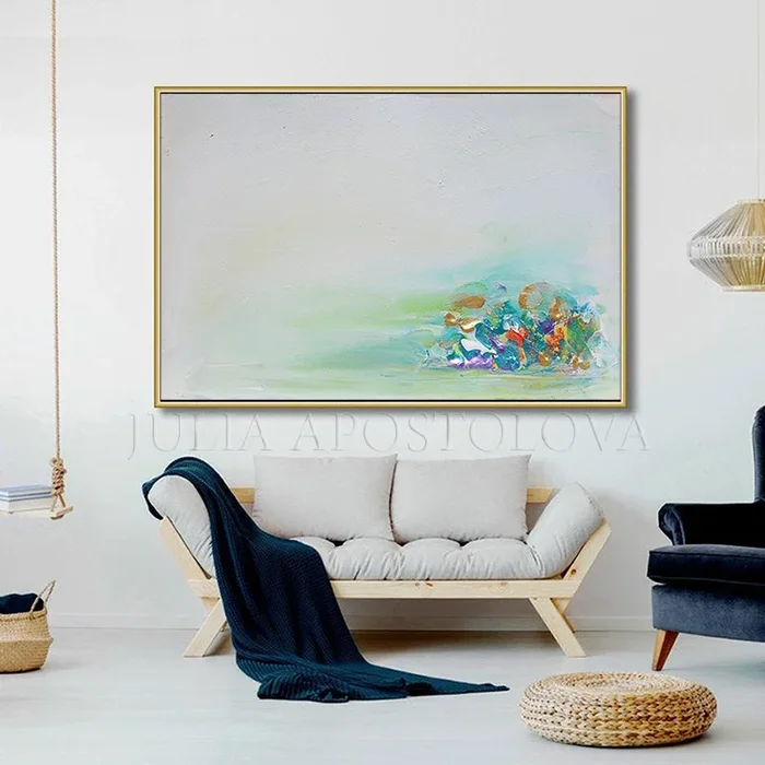 Minimalist Abstract Painting Turquoise Gold Wall Art Textured Painting ‘Serenity’ by JuliaApostolova