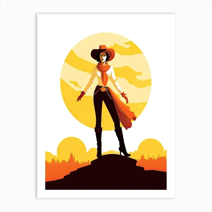 Minimalist Cowgirl Desert Sunset 5 Art Print by Retro West