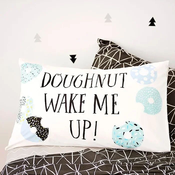 Mint Doughnut Wake Me Up Text Pillowcase