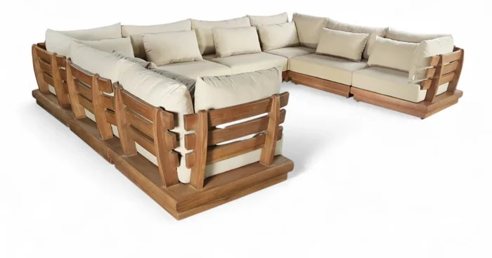 Mirella 149.75 ” Water Resistant Fabric Upholstered 8pc. Outdoor Patio Modular Sectional