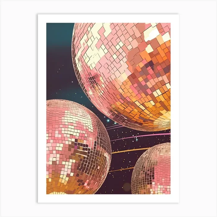 Mirror Ball Disco Ball Pink Painting Art Print by Mambo