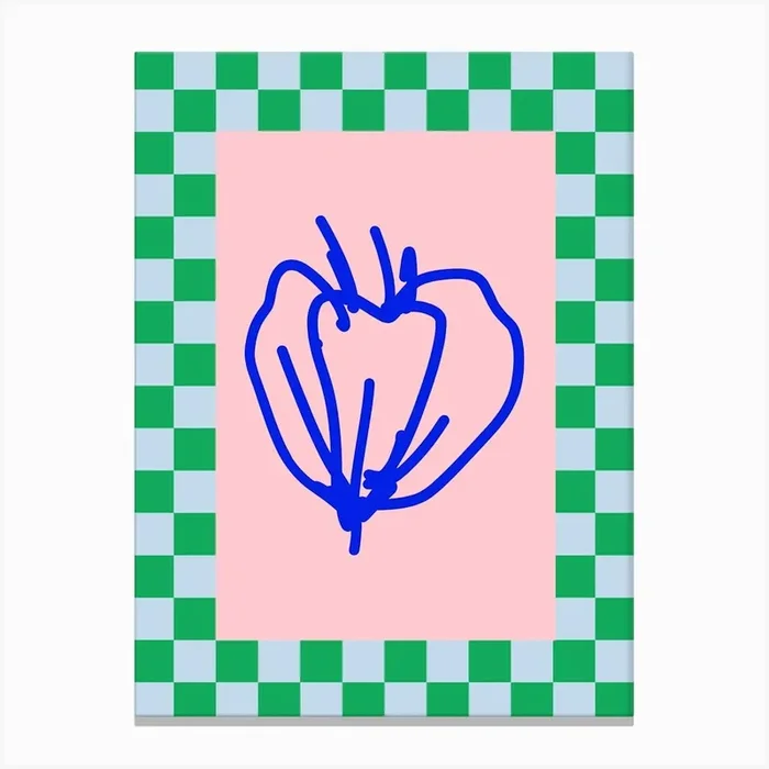 Modern Checkered Flower Poster Blue & Pink 1 Canvas Print by Vivid Pear