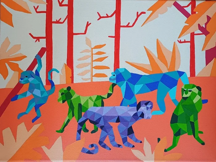Monkeys (2025) Acrylic painting by Corinne Hamer