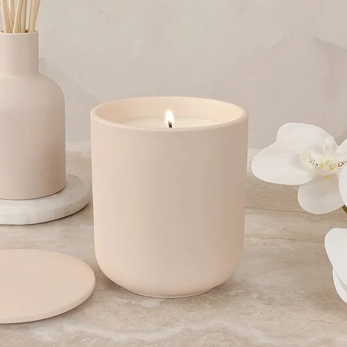 Moroccan Rose Luxury Dusty Pink Ceramic Lidded Scented Candle – Rose,