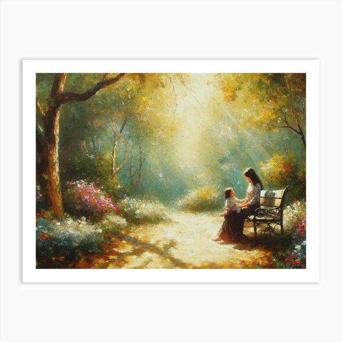 Mother And Child In The Park 1 Art Print by Surajpro