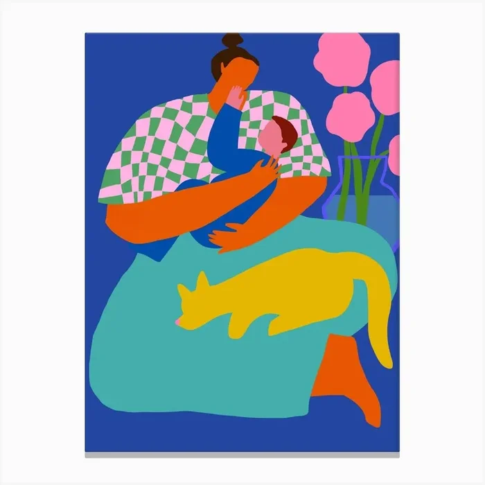 Mother And Child Navy Canvas Print by Josie Portillo