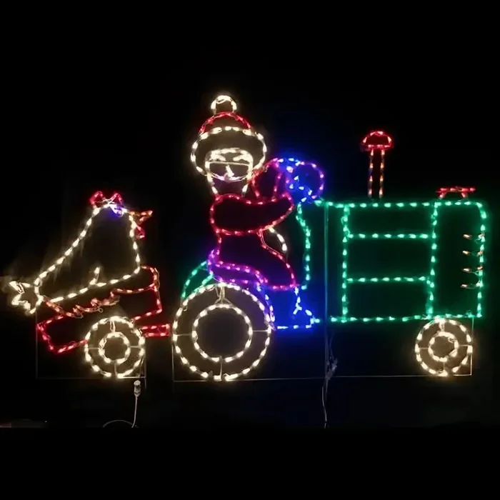 Mrs Claus Driving a Tractor Pulling a Chicken Cart