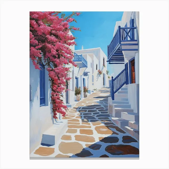 Mykonos Street Canvas Print by nessa.illus