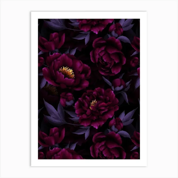 Mystical Gothic Dark Peonies Art Print by UtART