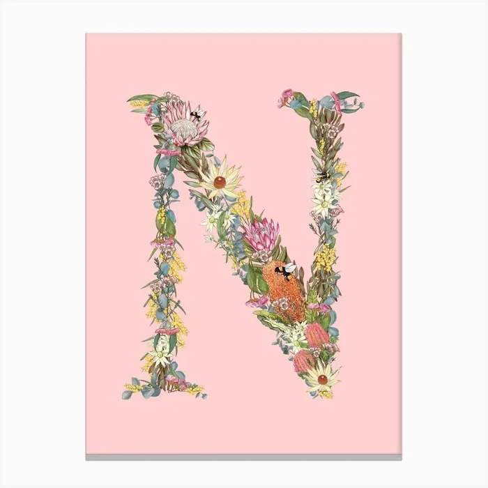 N Pink Alphabet Letter Canvas PrintLM by Lilly Miranda Illustration