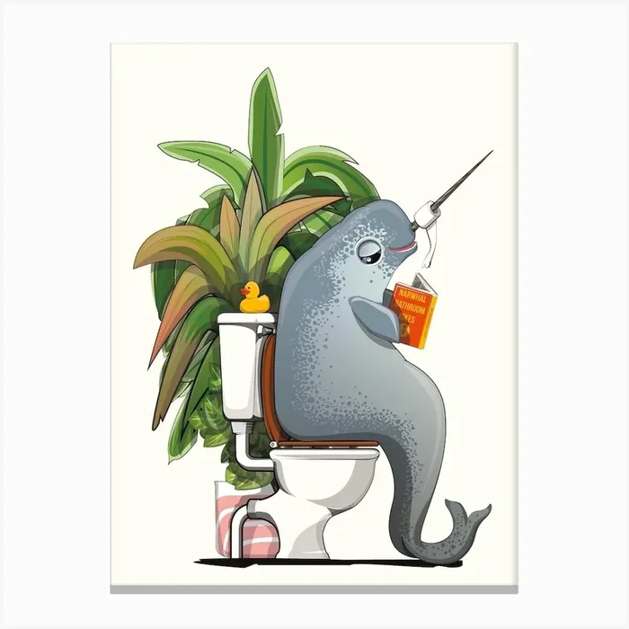 Narwhal On The Toilet Canvas Print by Wyatt 9